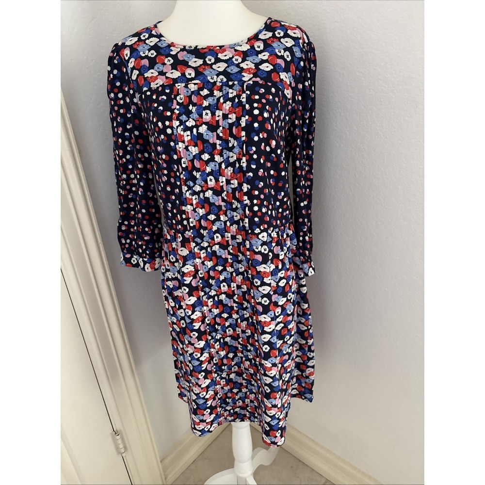 Boden Womens Hotchpotch Patchwork Pintuck Dress Sz 4R Blue Floral 3/4 Sleeve C4